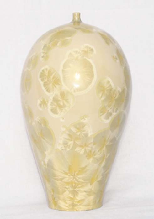 Bottle with Gold Stuff Glaze (see recipe), fired in oxidation, by Diane Creber, Wilton, Ontario, Canada.