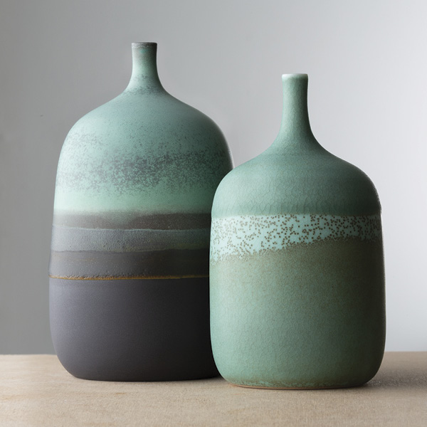 3 Green vases from the series Colorfull, to 6 in. (15 cm) in height.