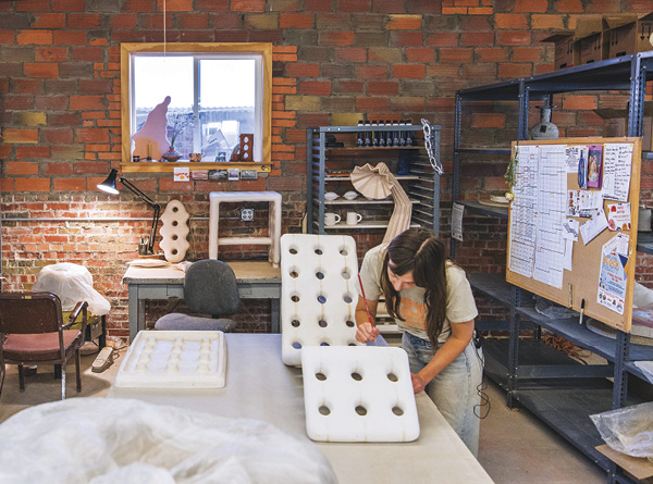 8 Tamara Murphy, 2023 Bray Summer Resident Artist, working on a sculpture in the Summer Studio. Residency venue: Archie Bray Foundation, Helena, Montana.